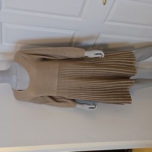 Calvin Klein Sweater Dress with 3/4 Sleeves in Tan and Gold Size Large